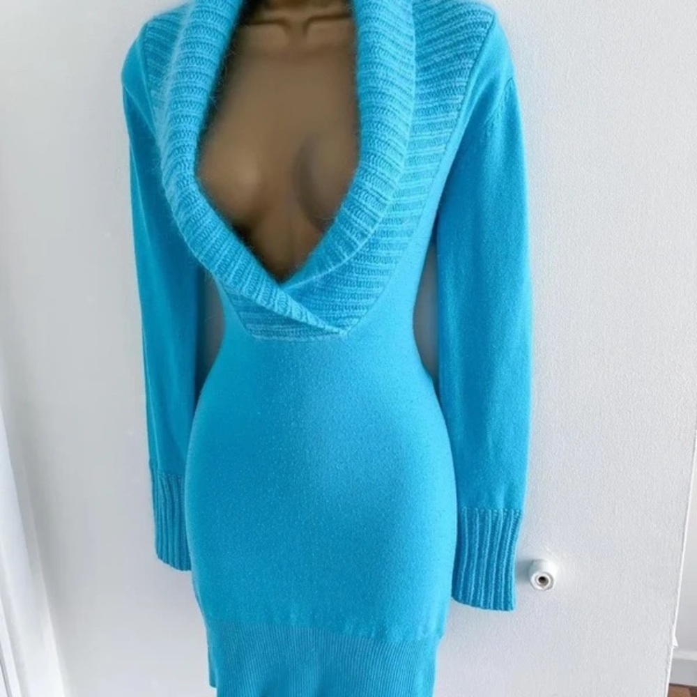 Chic Turquoise Cowl Neck Sweater Dress